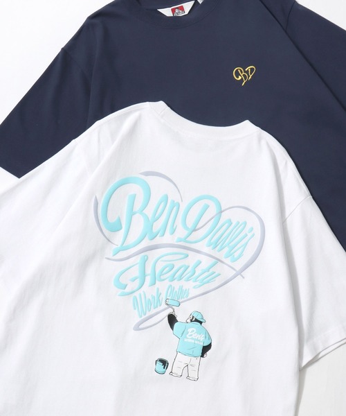 BEN DAVIS / SCRIPT HEART TEE / Oversizedストリート ハート バックプリント поло-логотип половина рукава, красный мужской