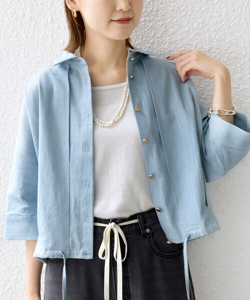 [WEB限定] (Можно стирать руками) Denim лайк такт долгонет ремесло дропст футболка с перьями