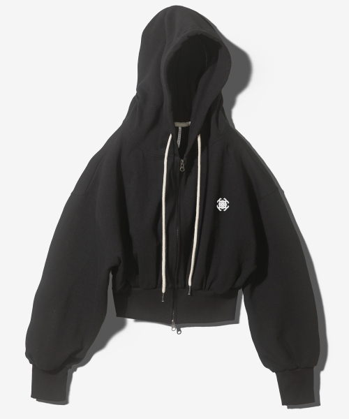 SYMBOL CROP DOUBLE JERSEY HOODED ZIPUP — черная укороченная худи на молнии