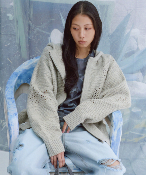 Кроп- худи с молнией в стиле distressed, серый