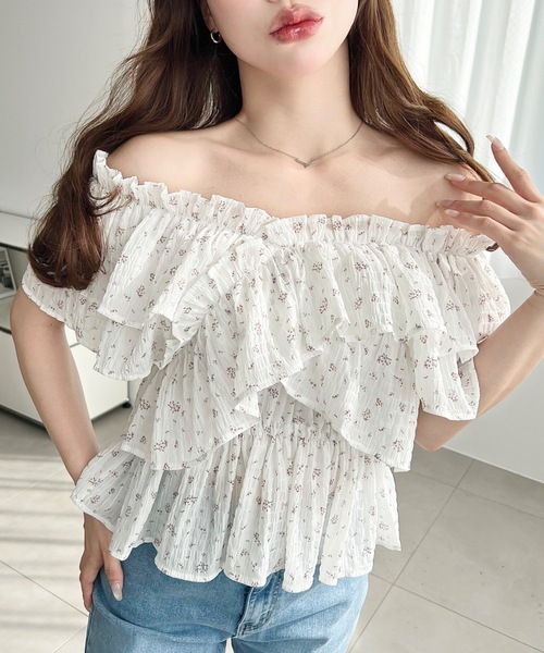 Shirts mock‑king cross‑frill French sleeve top