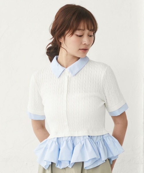 Round frilled ticking crew knit PO/OP — PO