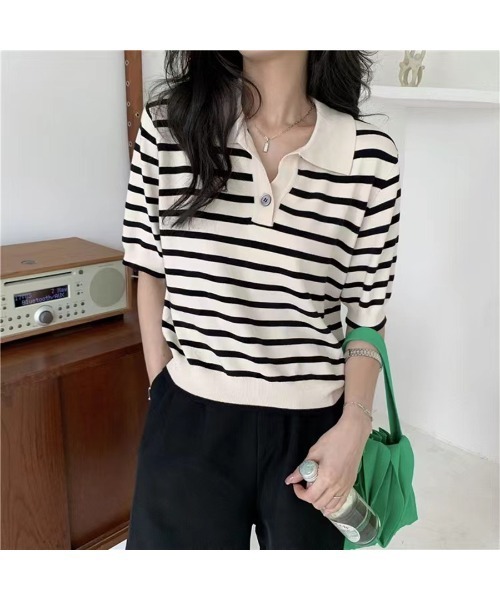 Border knit polo shirt — вязаная поло‑футболка в полоску (нит)