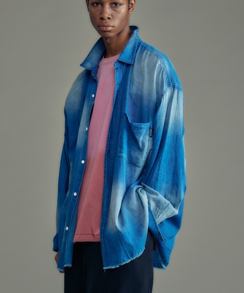 ADAMPATEK aging sheer denim shirt — прозрачная джинсовая рубашка