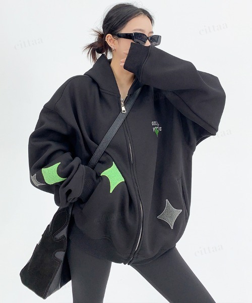 Корейская мода OISIS — дизайн刺繍 sweet zip hooded jumper
