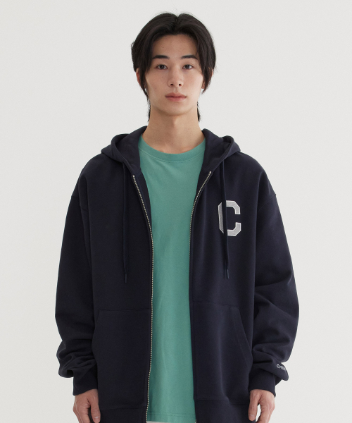 C‑logo フード ジップアップ dark navy