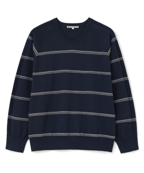 High V-neck strip knit [Navy] — вязаная майка с высоким V-образным вырезом
