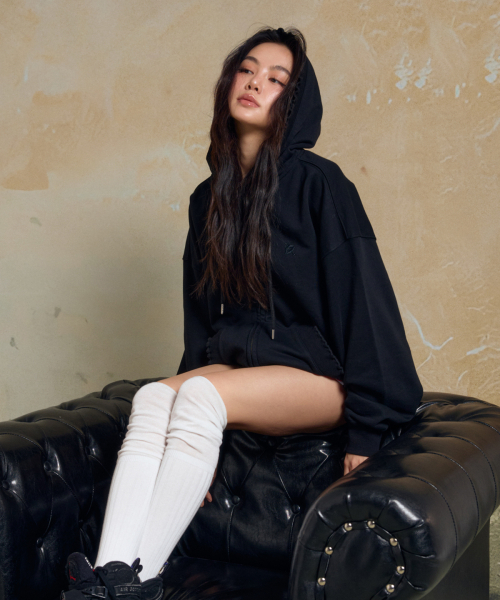 CONY RUFFLE HOODIE ZIP-UP / BLACK — худи на молнии с рюшами, чёрная
