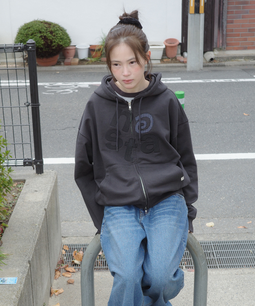 At logo zip-up hoodie — кардиган на молнии, угольный (charcoal)