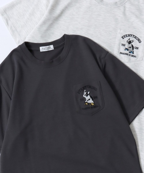 Футболка с вышитым карманом «Animal Embroidery Pocket» — пончо-стиль, мужская/женская, полуприлегающая