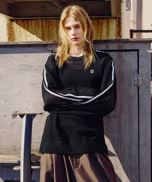 One Point логотип刺青 Sided Line mesh unit pullover