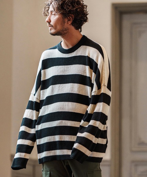 mn3079 — пуловер в полоску кашемировой смеси Border Knit Pullover