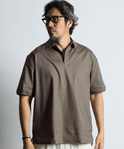 C/L STRETCH SKIPPER SHIRT — хлопковый стрейч скиппер, приятная на ощупь, обработка против усадки, большой размер, визуально расслабляющая, прохладная на ощупь