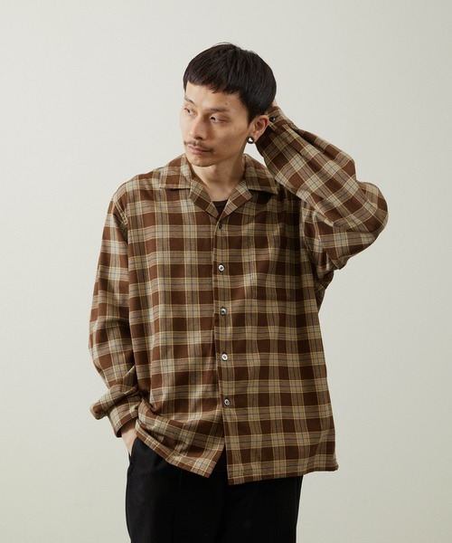 And A WOOL BLEND OPEN COLLAR L/S CHECK SHIRT JACKET шерстяной пиджак в клетку AA-S24M002