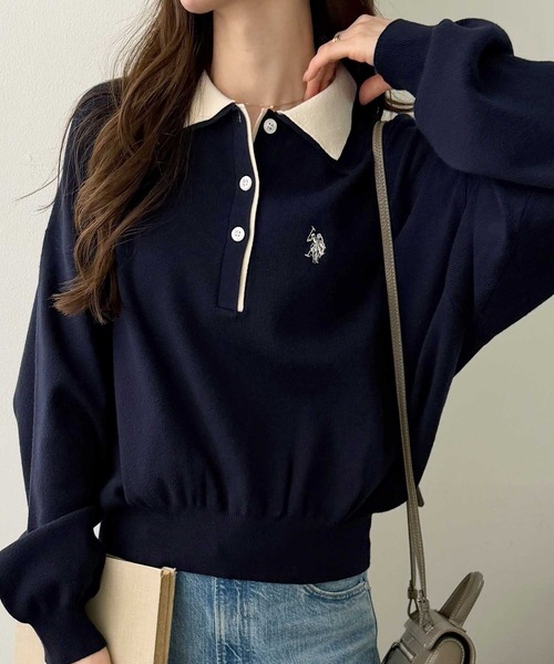 GeeRA [U.S. POLO ASSN.] вязаная футболка-поло с логотипом