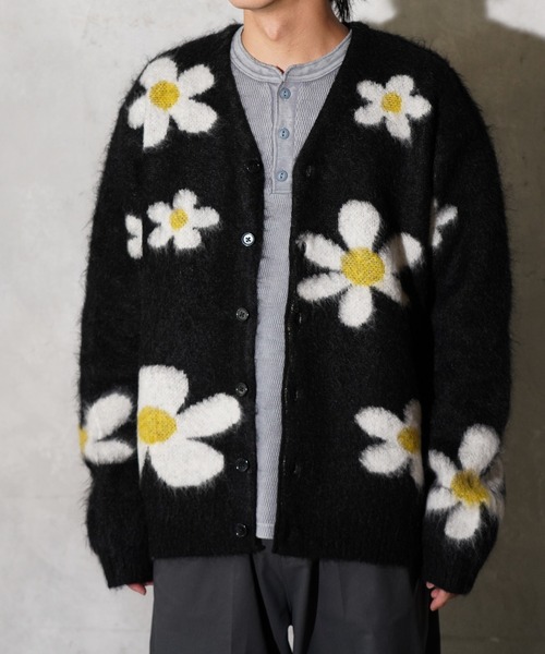 TOWNCRAFT Mohair Shaggy Jacquard Cardigan — кардиган жаккард из мохера, пушистая текстура
