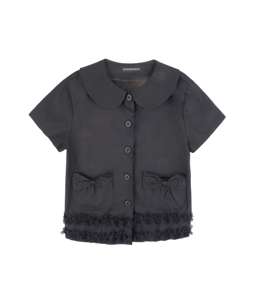 Round collar ribbon pocket blouse_черная