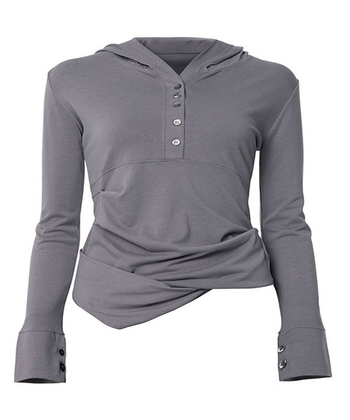 Asymmetrical Draped Hoodie (FL‑187_Gray) — асимметричное худи с драпировкой (серое)
