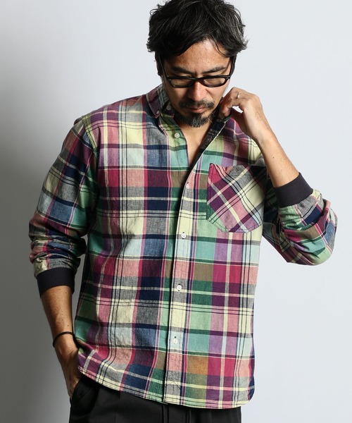 INDIGO LABEL Indigo Madras Check ribbed shirt — рубашка в индийской мадрас‑клетке с рёбрами
