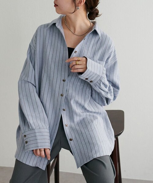Pitched毛起毛 stripe shirt (веб‑лимитированная) — футболка с поднятым ворсом