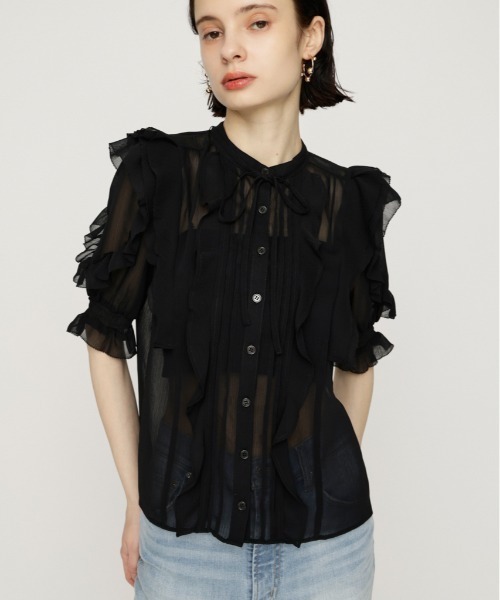 FRONT FRILL BL — блуза с воланом спереди, весна/лето
