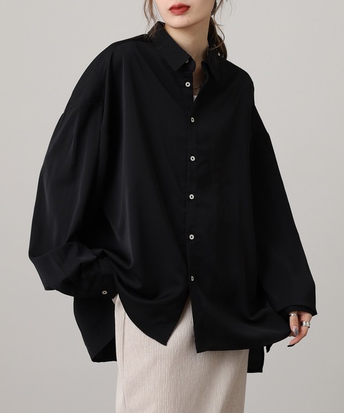 Blue long‑sleeve loose regular collar T‑shirt