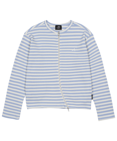 Striped rayon collar cardigan — синий