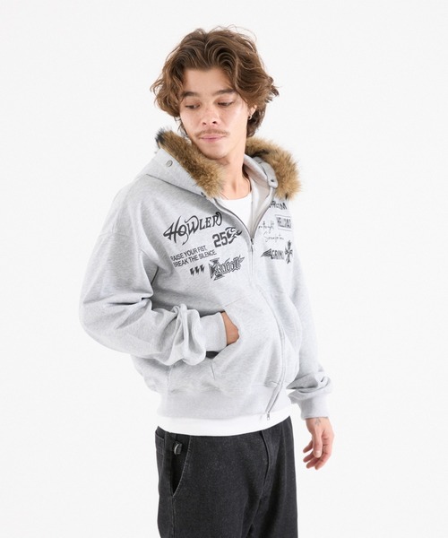 FRONT LOGO ZIP UP FUR HOODIE