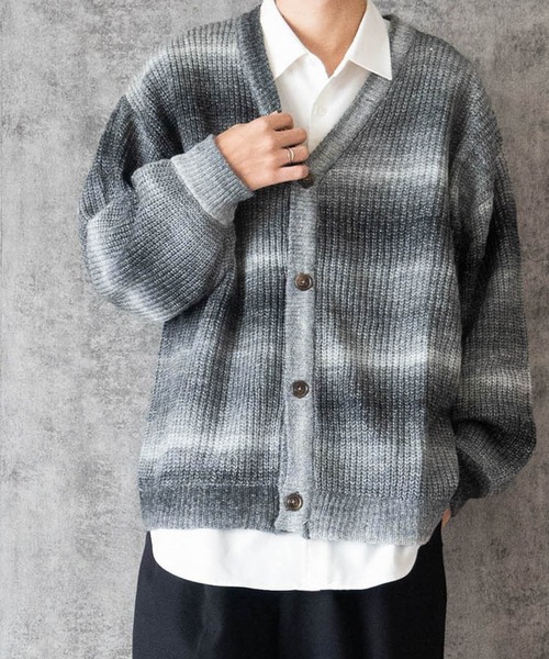Grader Border Volume Sleeve Cardigan — кардиган с объёмными рукавами, мужской / редис
