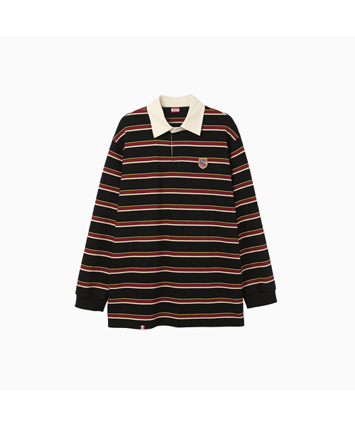Menasoo Stripe Rugby T Shirt — рубашка‑регби в полоску, чёрная