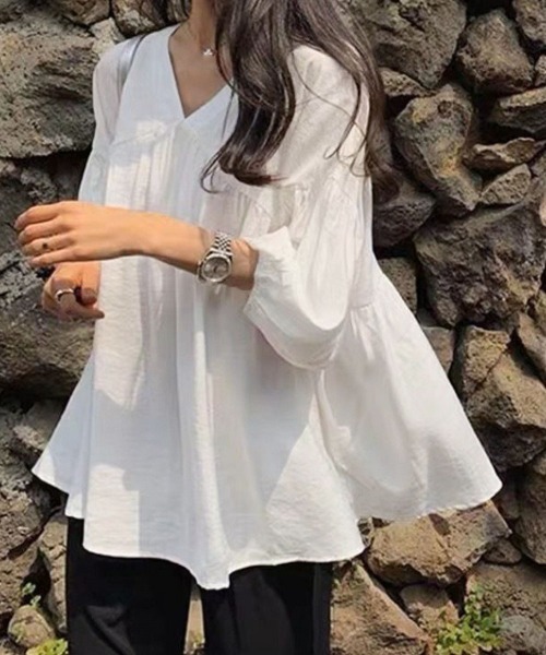 V‑neck knit блузка с рукавом 7 минут, расслабленный крой