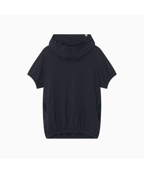 COWL NECK HOODED TEE, NAVY — футболка с капюшоном и воротом‑шаль, темно‑синяя