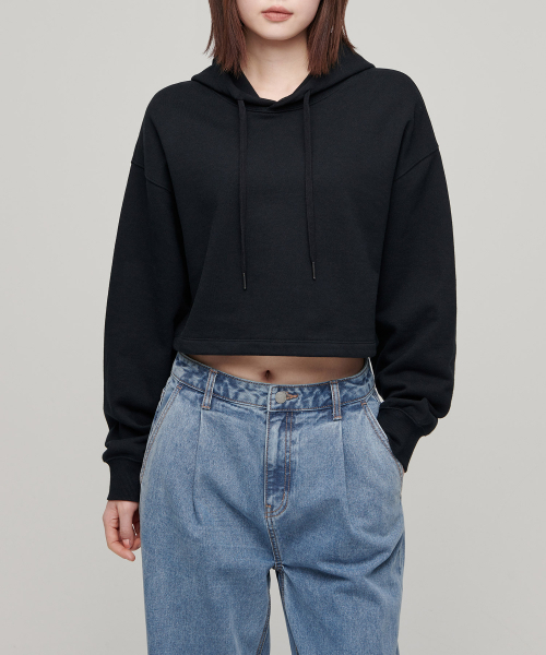 Womens Crop Hooded Fleece Parka Shirt [Black]