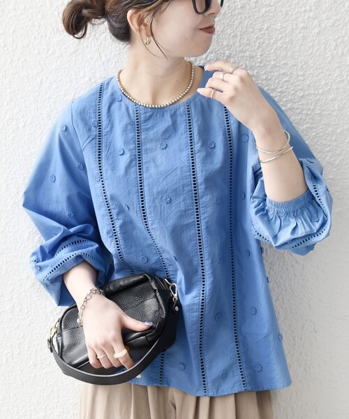 [WEB限定] SHIPS any: стиральная машина‑безопасная рубашка Mocha Hashi‑Class Crewneck Blouse 2
