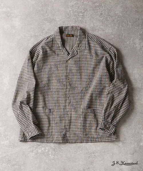 J.S.Homestead Cotton Linen Relax Open Collar Shirt — рубашка с открытым воротником, лен-хаки