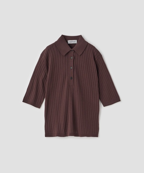 Cotton ribbon knit polo shirt