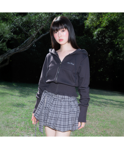 Smoke Ruffle Hood Zip‑Up (Charcoal) — худи‑куртка с воланами, угольный цвет