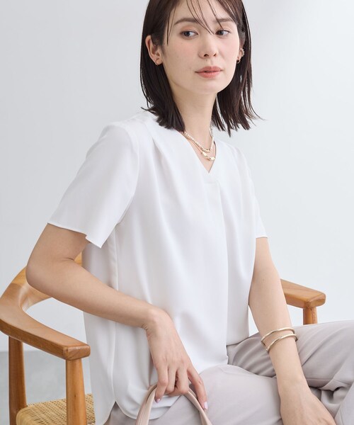 Моющаяся/UV‑защита V‑neck полуперфорированная рубашка с коротким рукавом