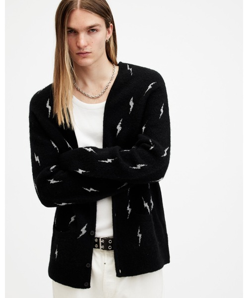 ZAP V‑NECK LIGHTNING MOTIF CARDIGAN — кардиган V‑образный с молнией и молниевым узором