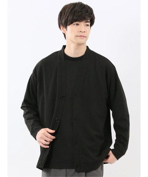 m.f. Stretch 羽織り — элегантный мужской весенний V‑neck длинный кардиган (стрейч)