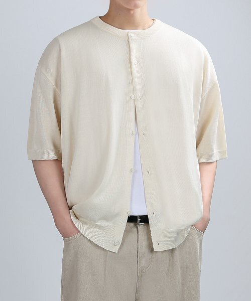 Round Breeze Half Cardigan (Cream) — полурукавный кардиган кремовый