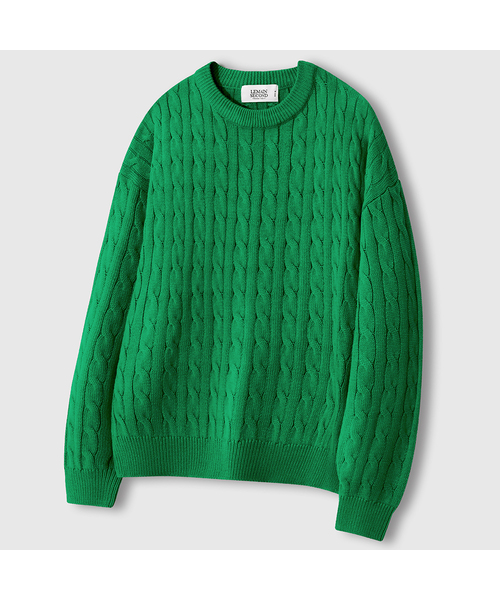 Oversize ボリューム ウォッシュ ブルークルーネック ケーブルニット (зелёный)