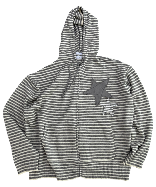 Double Stars Stripe Knit Hood Zip-Up (серый)