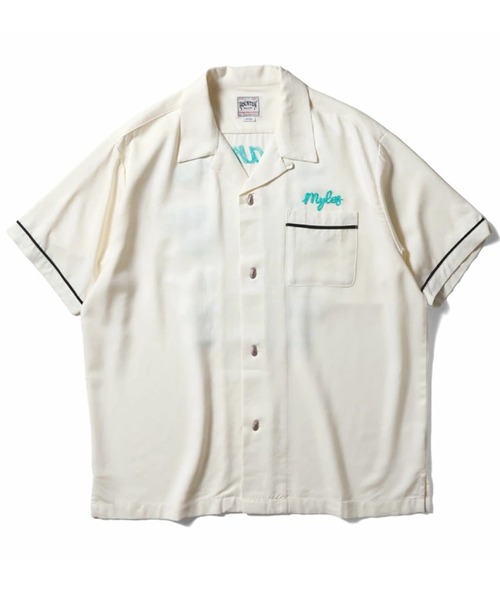 HOUSTON SACRAMENTO EMB RAYON BOWLING S/S SHIRT — рубашка боулинг с вышивкой Sacramento, полусырье, открытая модель
