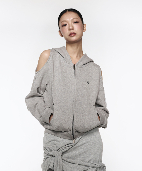Offset Cutout Zip Up Hoodie — худи с асимметричным вырезом и молнией, серый