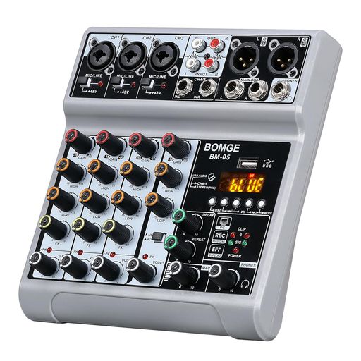 BOMGE аудиомиксер 5-канальный с USB/Bluetooth, эквалайзер, эффект, саундборд, 48V фантомное питание, рековый микшер для ди-джеев и т.д.