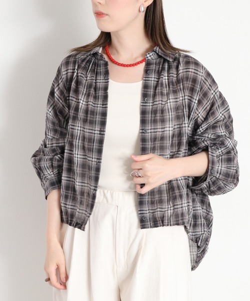 Shea‑check balloon gauze shirt — рубашка в клетку, свободный крой