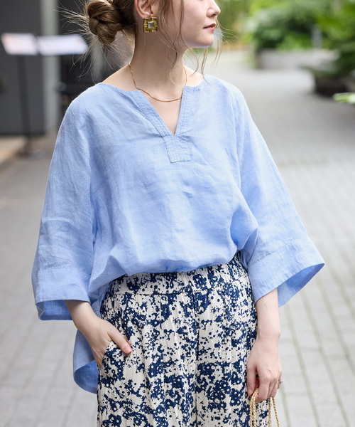 «追加入3» — многоразовая моющаяся салфетка / French Linen Wide Skipper Blouse