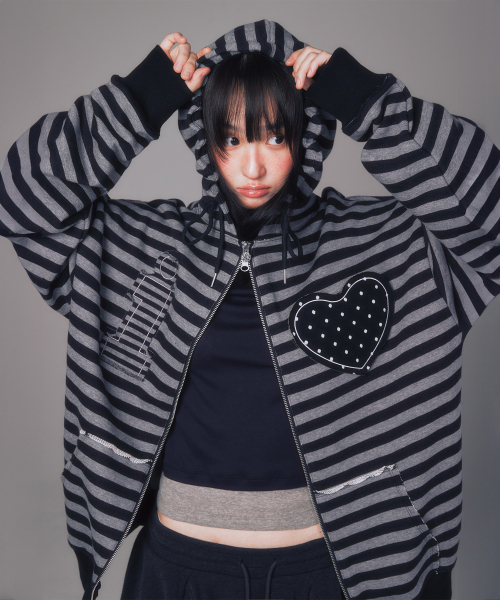 I LOVE APPLIQUE HOOD ZIP‑UP — худи на молнии, угольно‑серый