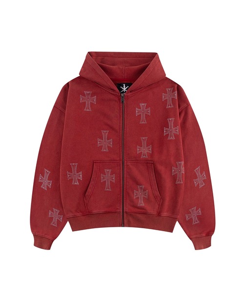 Jip‑fudie Outline Cross Rhinestone Zip Hoodie — худи с кристаллами и молнией (Unknown London)